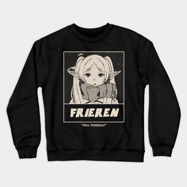 Frieren Gloomy Halftone Fanart Design Crewneck Sweatshirt by Gloomeeey